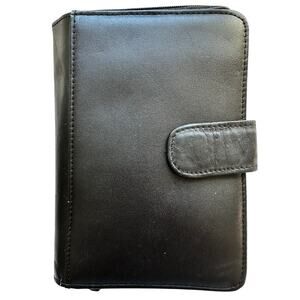 Mundi Black Bifold Wallet Genuine Leather Snap Vintage Pocketbook Travel Womens